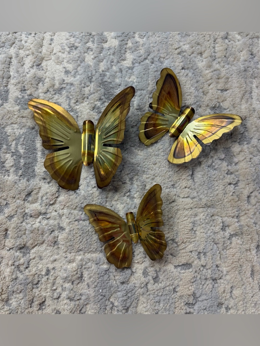 VTG set of 3 Brass Gold Metal Butterflies Home Interior 1980s